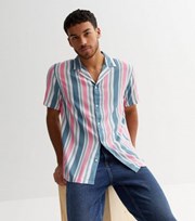 New Look Bright Pink Stripe Revere Collar Short Sleeve Shirt